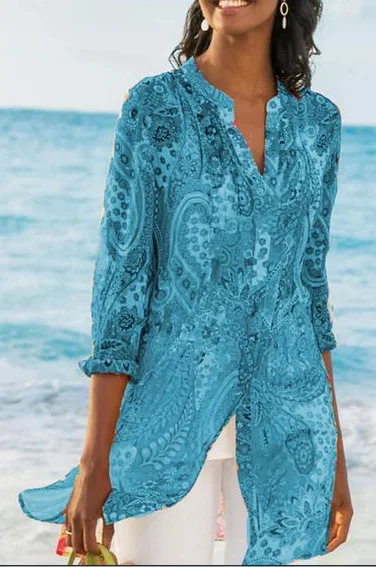 2019 Women's clothing Blouses &amp Shirts ladies tops plus size office casual long sleeve sexy boho holiday pink paisley ware | Женская