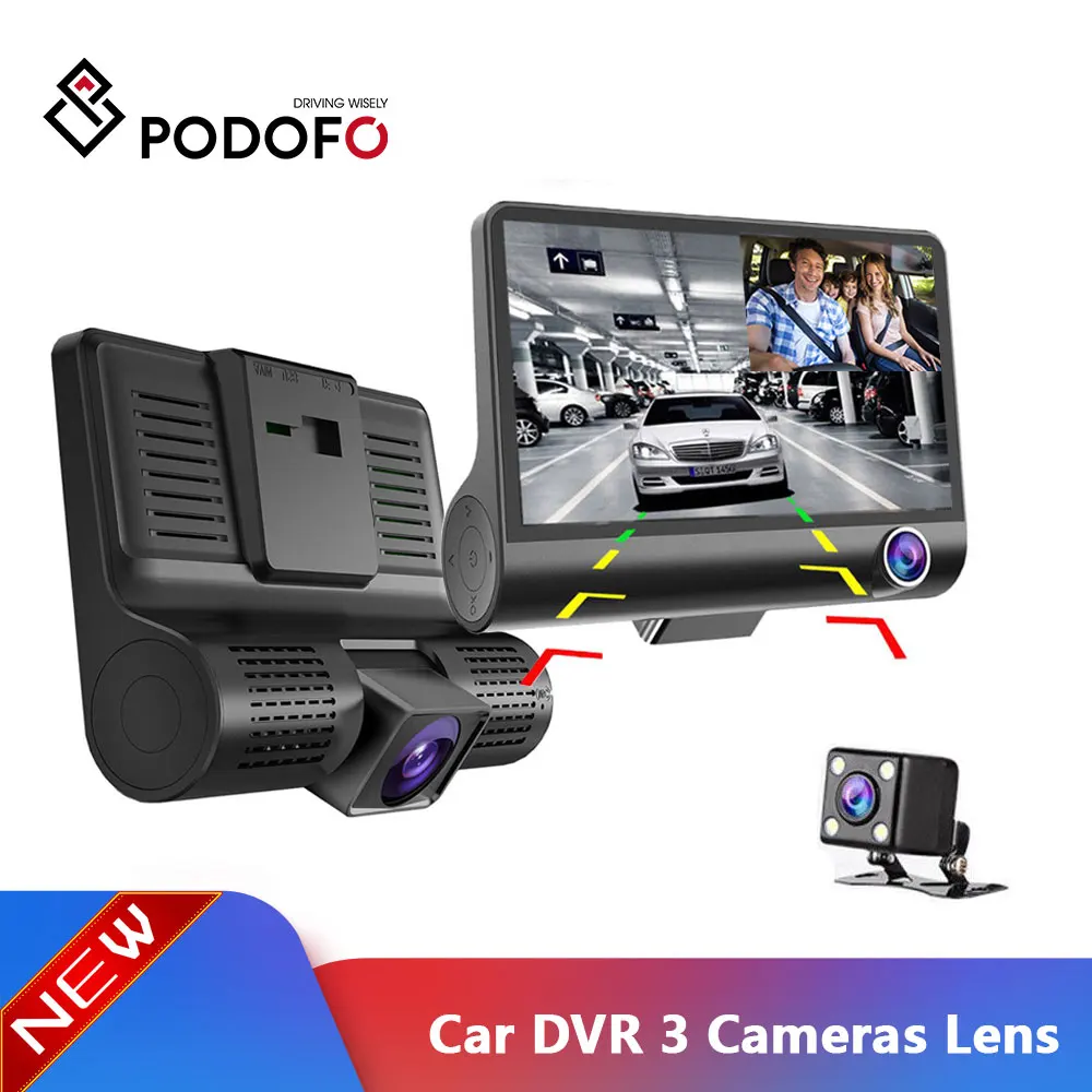 Автомобильный видеорегистратор Podofo 3 камеры с объективом s 4 0 дюйма двойной