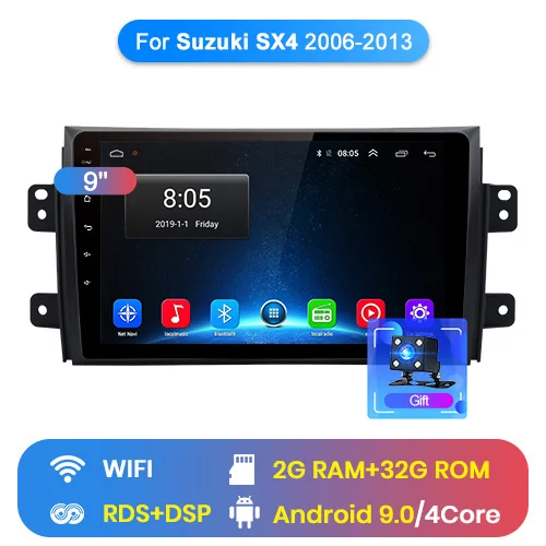 WIFI (2GB 32GB) Junsun V1 2 ГБ+ 32 ГБ, Android 9,0 DSP автомобильный Радио Мультимедиа Видео плеер для Suzuki SX4 2006-2011 2012 2013 навигации gps 2 Дина DVD - Цвет: WIFI (2GB 32GB)