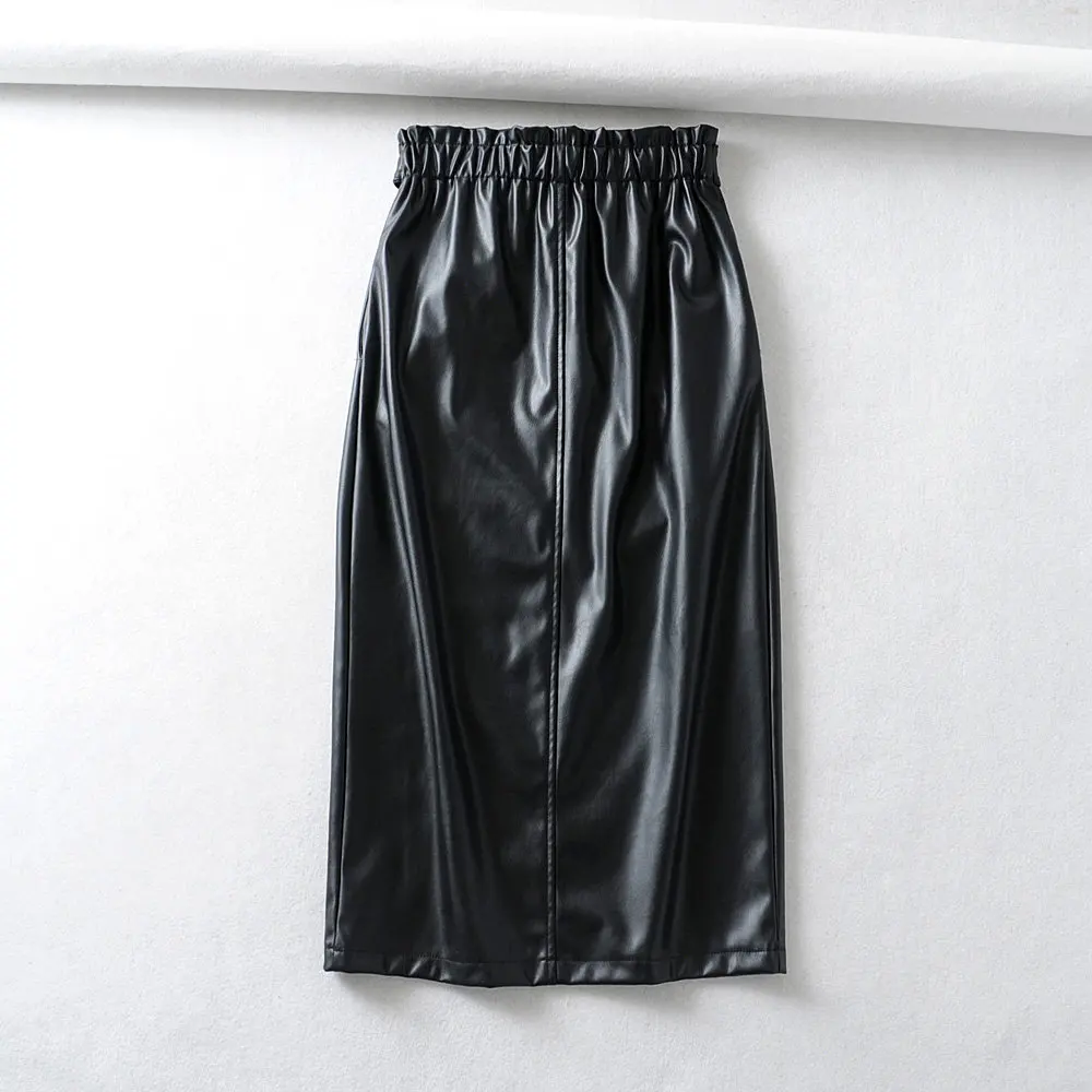 Элегантная зимняя флисовая юбка миди из искусственной кожи женская повседневная