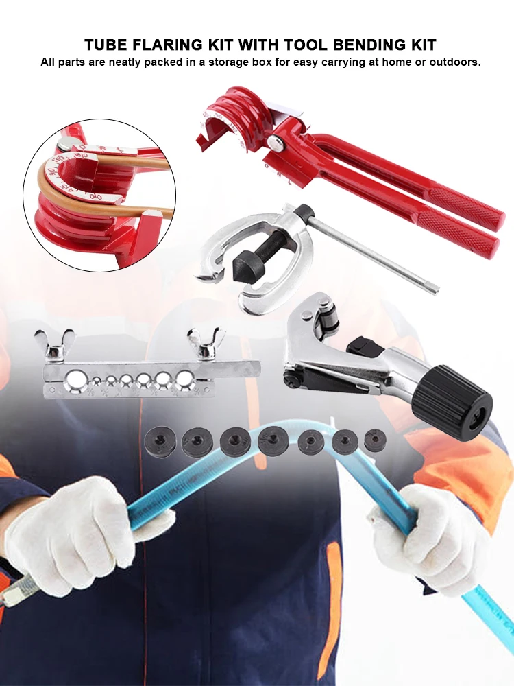 

11Pcs/set Pipe Flaring Kit Brake Fuel Tube Repair Flare Kit W/Cutter Bending Tool Set Clamp Kit Tube Cutter Repair Hand Tool Set