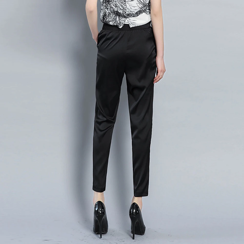 Размера плюс мягкие и удобные блестящие атласные шелковые брюки для женщин