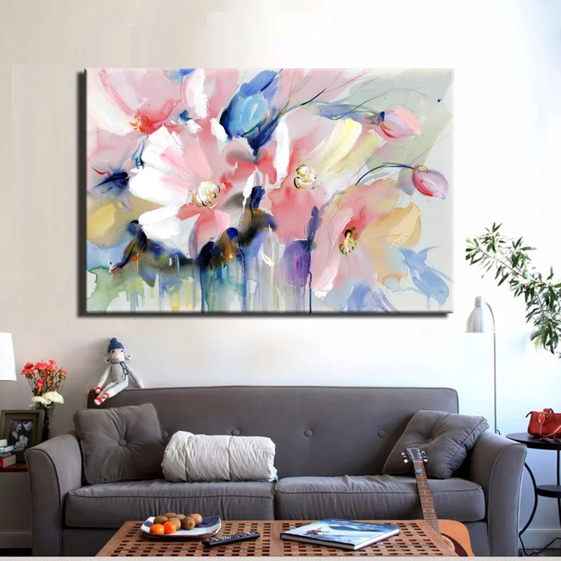 Современные Акварельные Цветы настенная живопись ручная роспись цветы Поппи