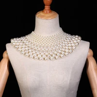 fashion sweet pearl shoulder chain handmade beaded necklace womens wedding dress jewelry hollow fan shape design choker