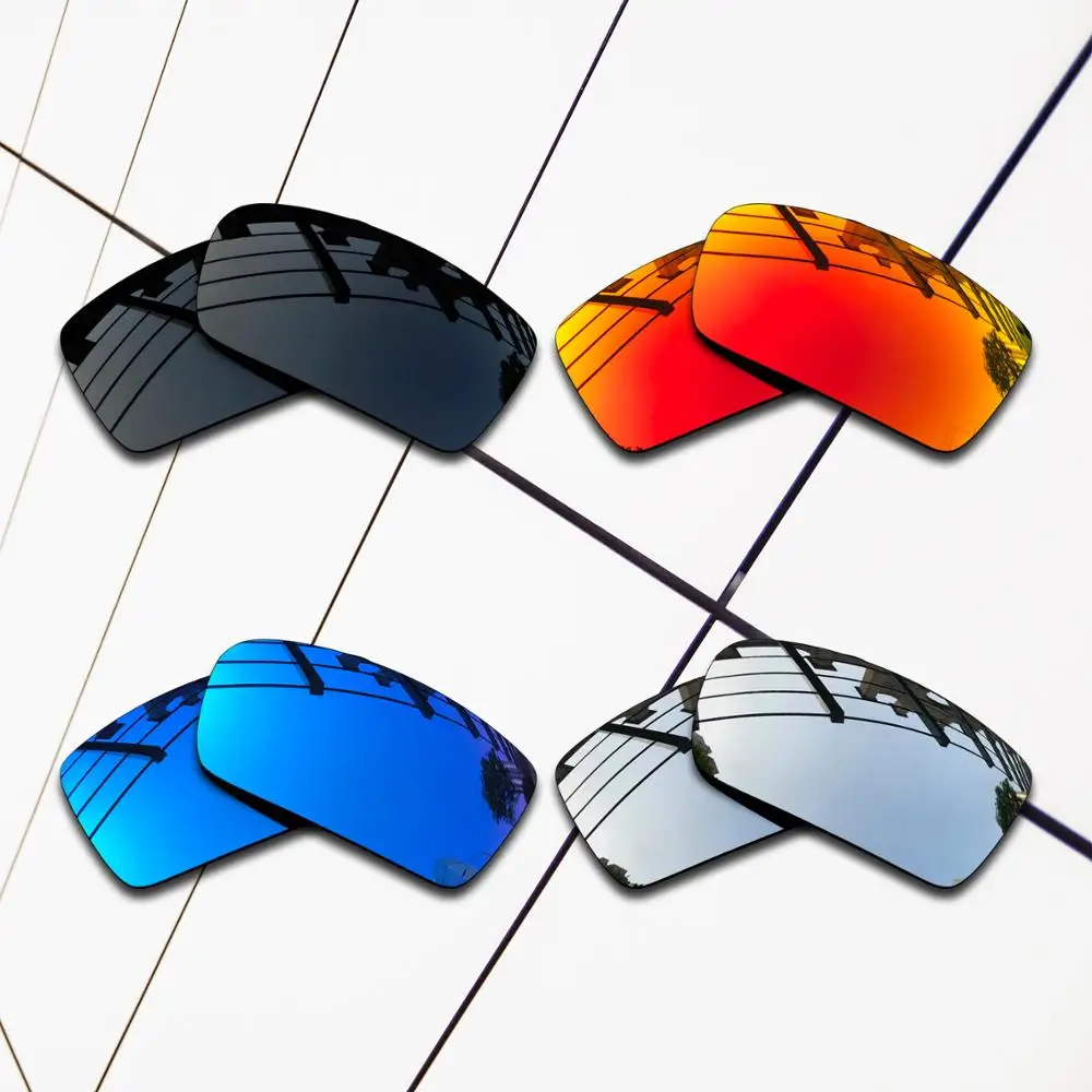 E.O.S 4 Pairs Black & Silver & Ice Blue & Fire Red Polarized Replacement Lenses for Oakley Oil Drum Sunglasses