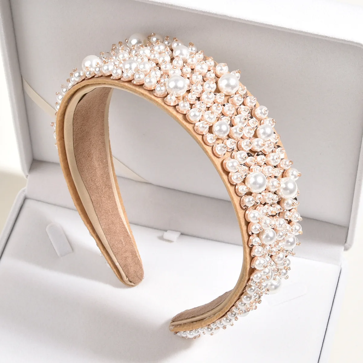 

A82 Pearl Bridal Head Hoop Champagne Big Pearl Headband for Women Elegant White Pearl Wedding Party Hair Accessories