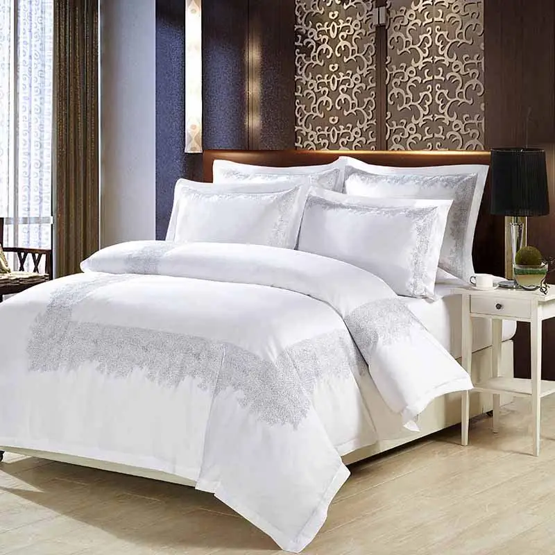 

48 Luxury 100% cotton Embroidery home bedding set white satin duvet cover sets oriental vintage style bed linen bedclothes