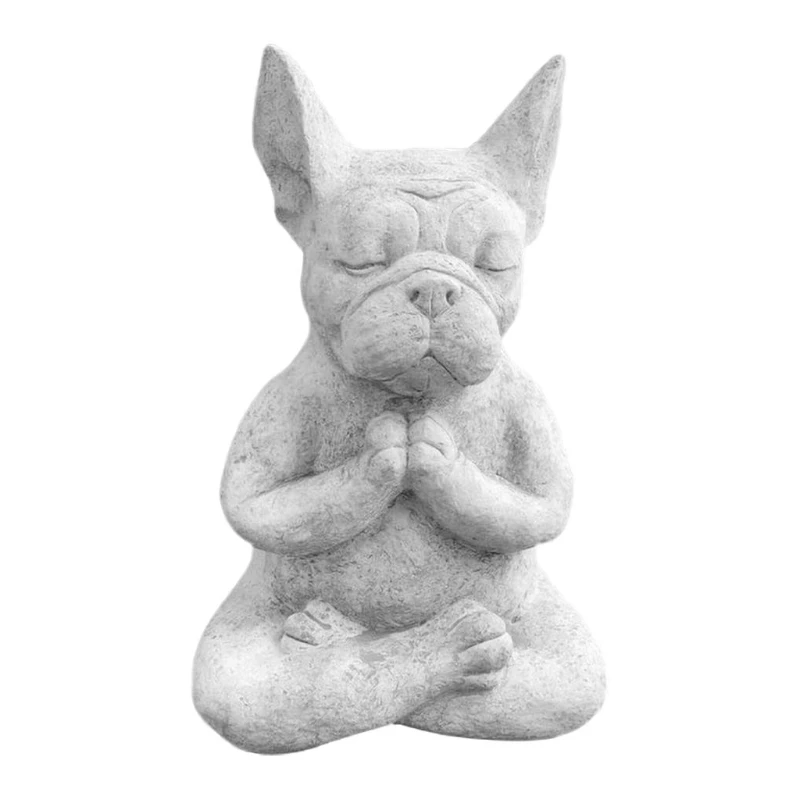 

Resin Meditation Dog Statue Yoga Pose Sitting French Bulldog Animal Figurine Prayer Collectible Garden Sculptures Decor