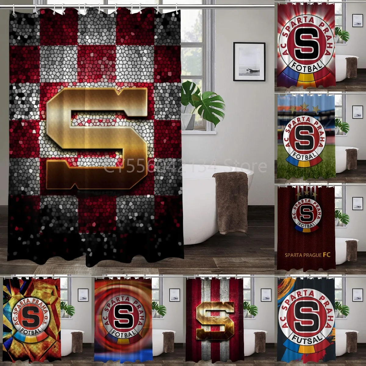 

Sparta Praha B Logo Shower Curtains Bath Curtain Waterproof Bathroom Decor With Hooks 3d Printing Bath Curtain