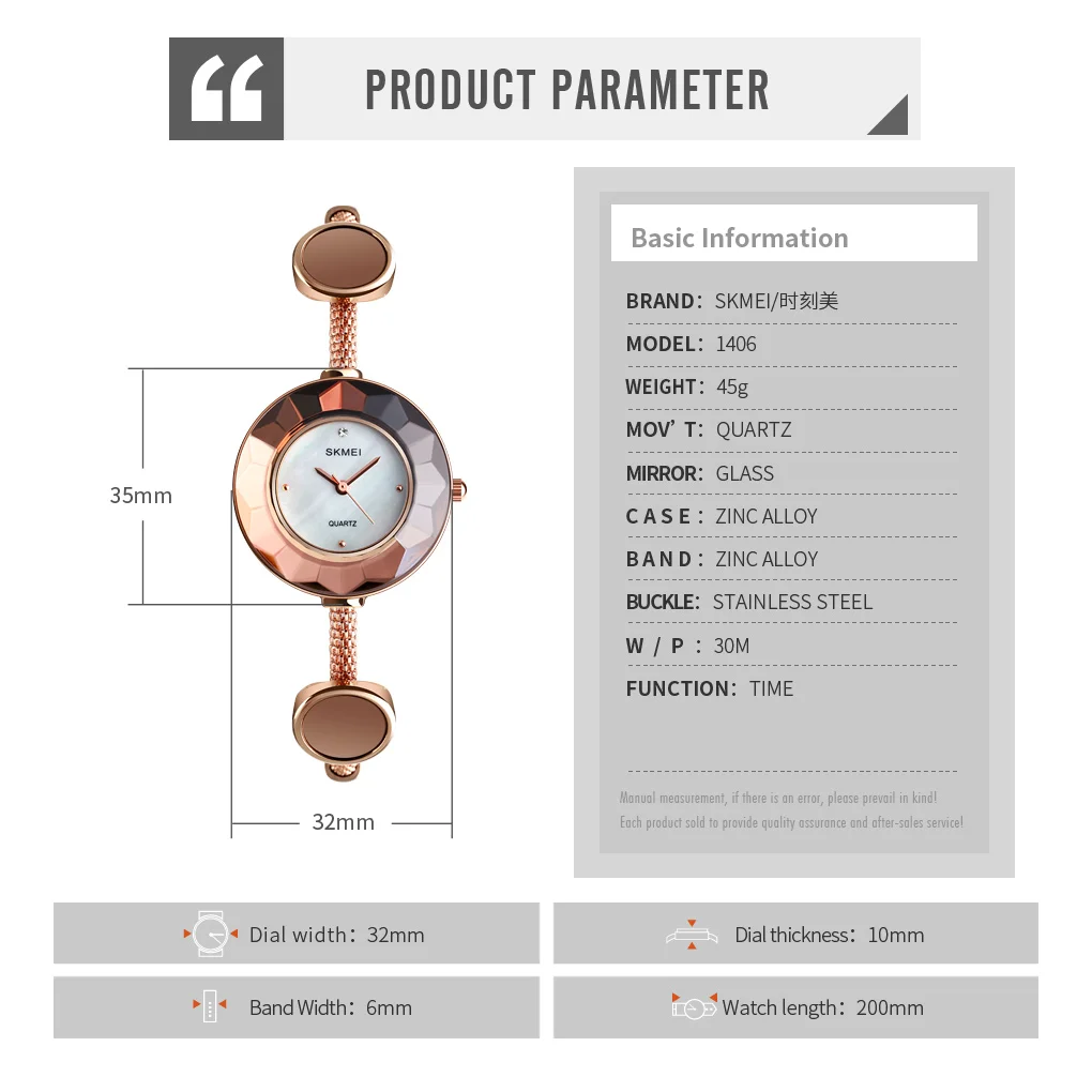 

SKMEI Women Quartz Watches Small Slim Girls Ladies Watch Waterproof Fashion Female Wristwatches Bracelet reloj mujer 1406