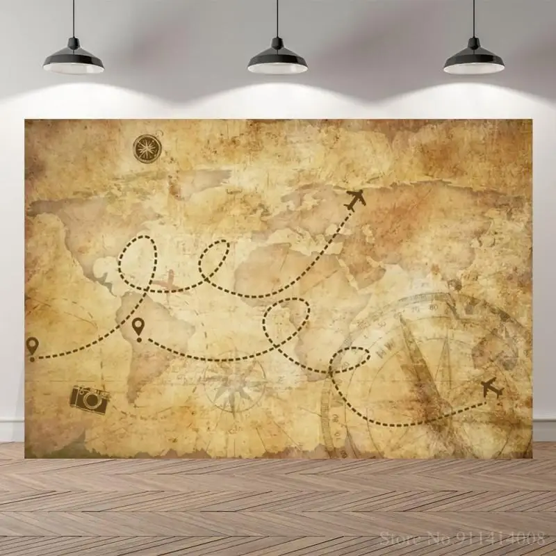 Фон для фотосъемки с изображением старой карты мира и навигационной дорожки |