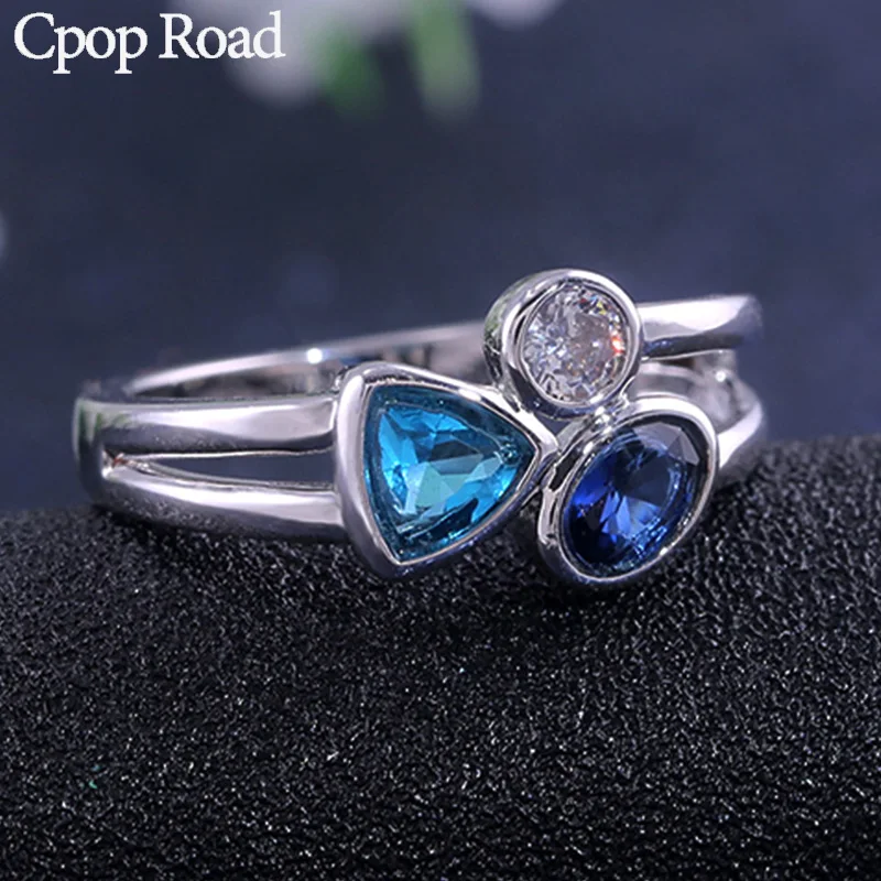 Cpop Fashion Engagement Rings Geometric Zircon Blue Rhinestone Women Elegant Jewelry Anniversary Accessories Hot Sale Gift | Украшения и