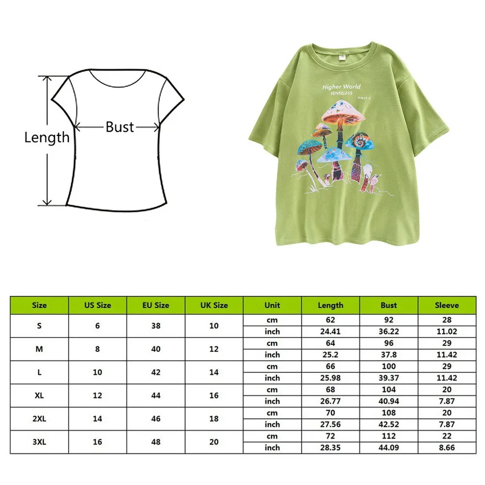 

SHUJIN Harajuku Colorful Mushroom Print T-shirt Street casual Streetwear 2021 Harajuku Casual Pullover T-shirt Female Mens Tops