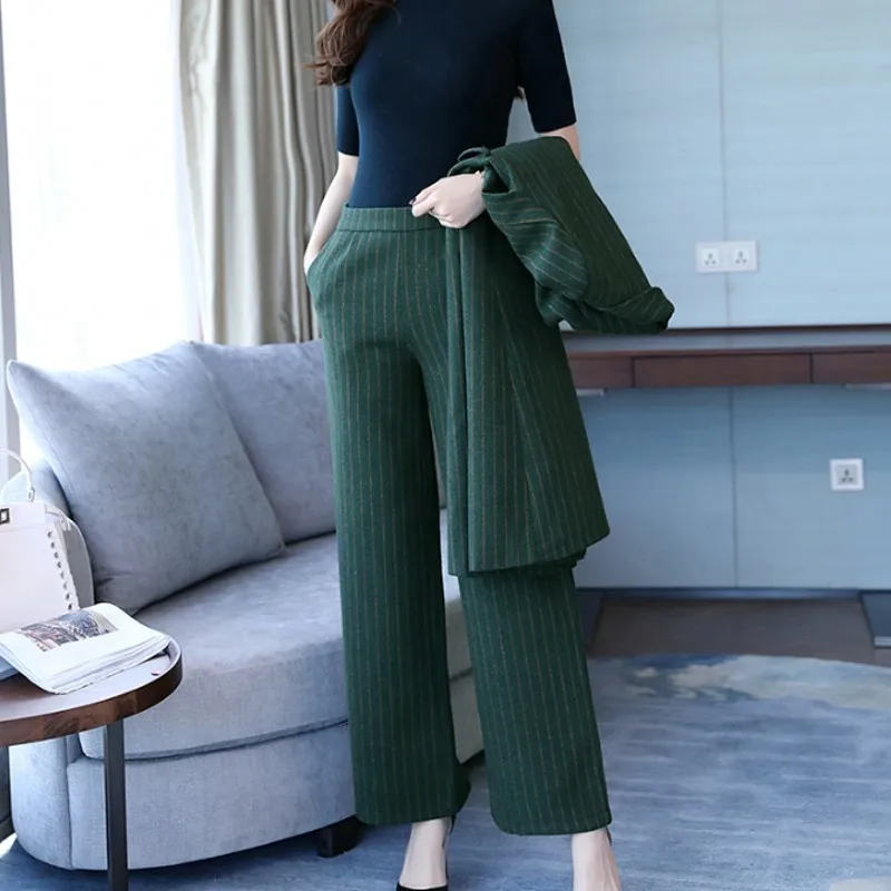 Женский комплект из двух частей: полосатые широкие брюки осень 2020 корейская мода