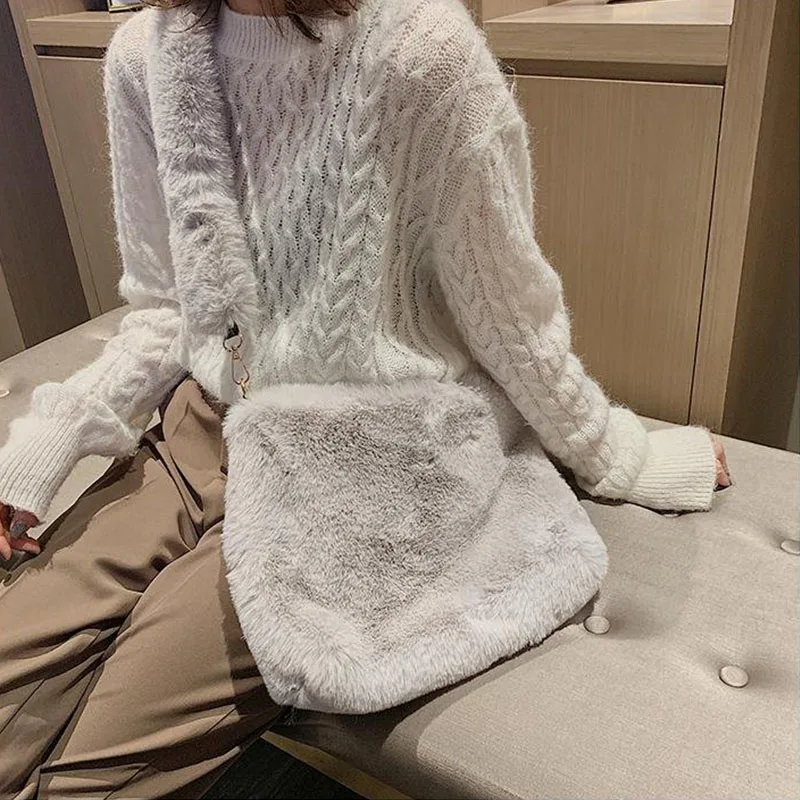 Новая зимняя мягкая меховая женская сумка брендовая Роскошная большая на плечо