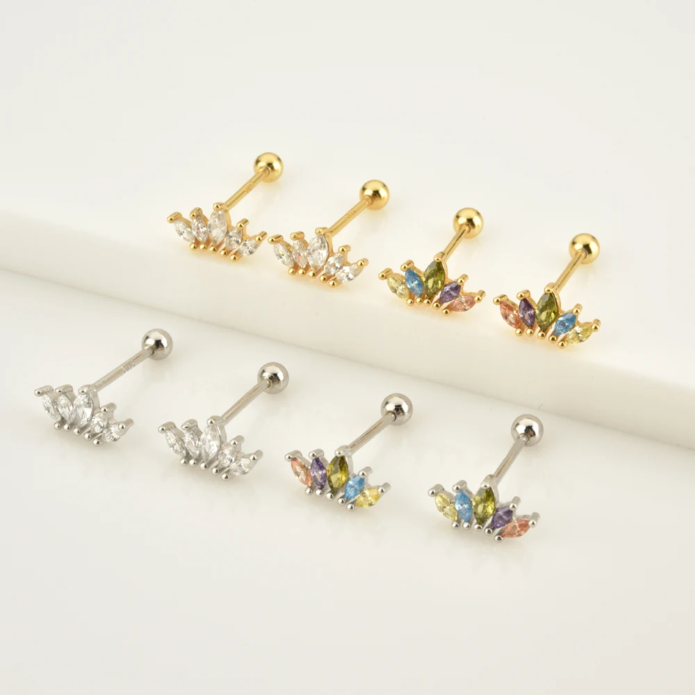 

Sterling Silver Gold Clear Ovals Queen Stud Earrng Piercing Clips Rock Punk Wedding Jewelry Luxury Gift silver 2021