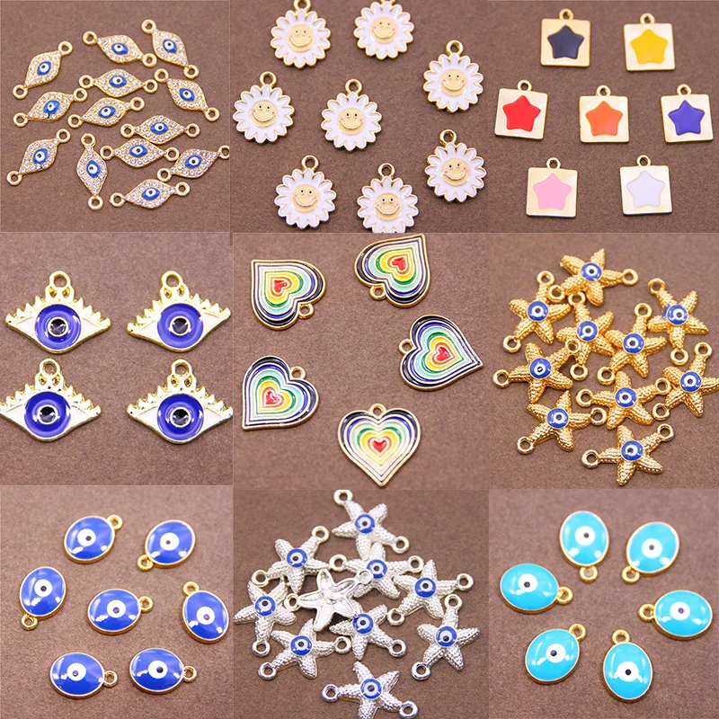 6 шт. модные подвески в форме сердца со смайликом и цветком от сглаза соединители