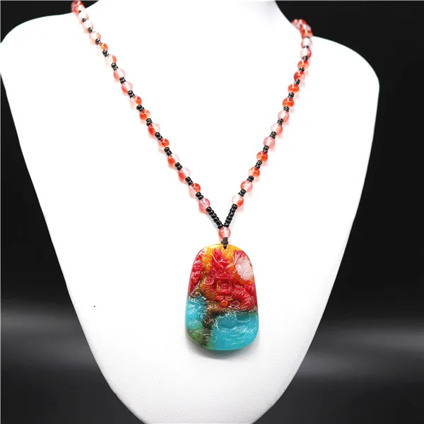 Натуральный цвет Нефритовый камень кулон дракона бусы ожерелье Китайский жадеит