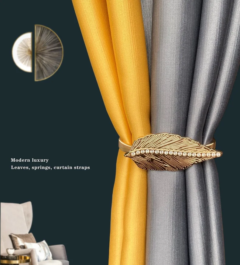

2Pcs/set Gold Leaves Curtain Bandage Metal Spring Bedroom Living Curtain Decoration Accessories Holdback Curtain Hooks