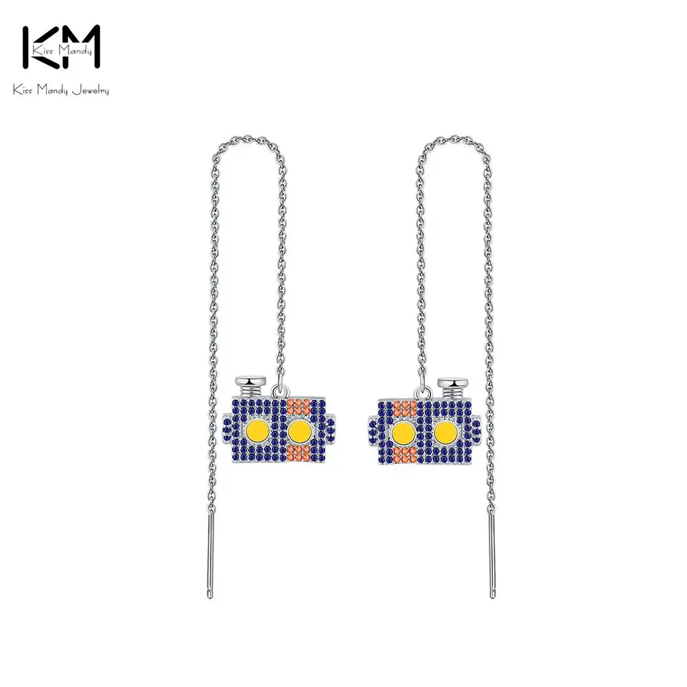 

KISS MANDY Long Tassel Cute Robot Ear Line Drop Earrings Fashion Women Girls Teens Ear Wire Copper Jewelry Party Gift OE224