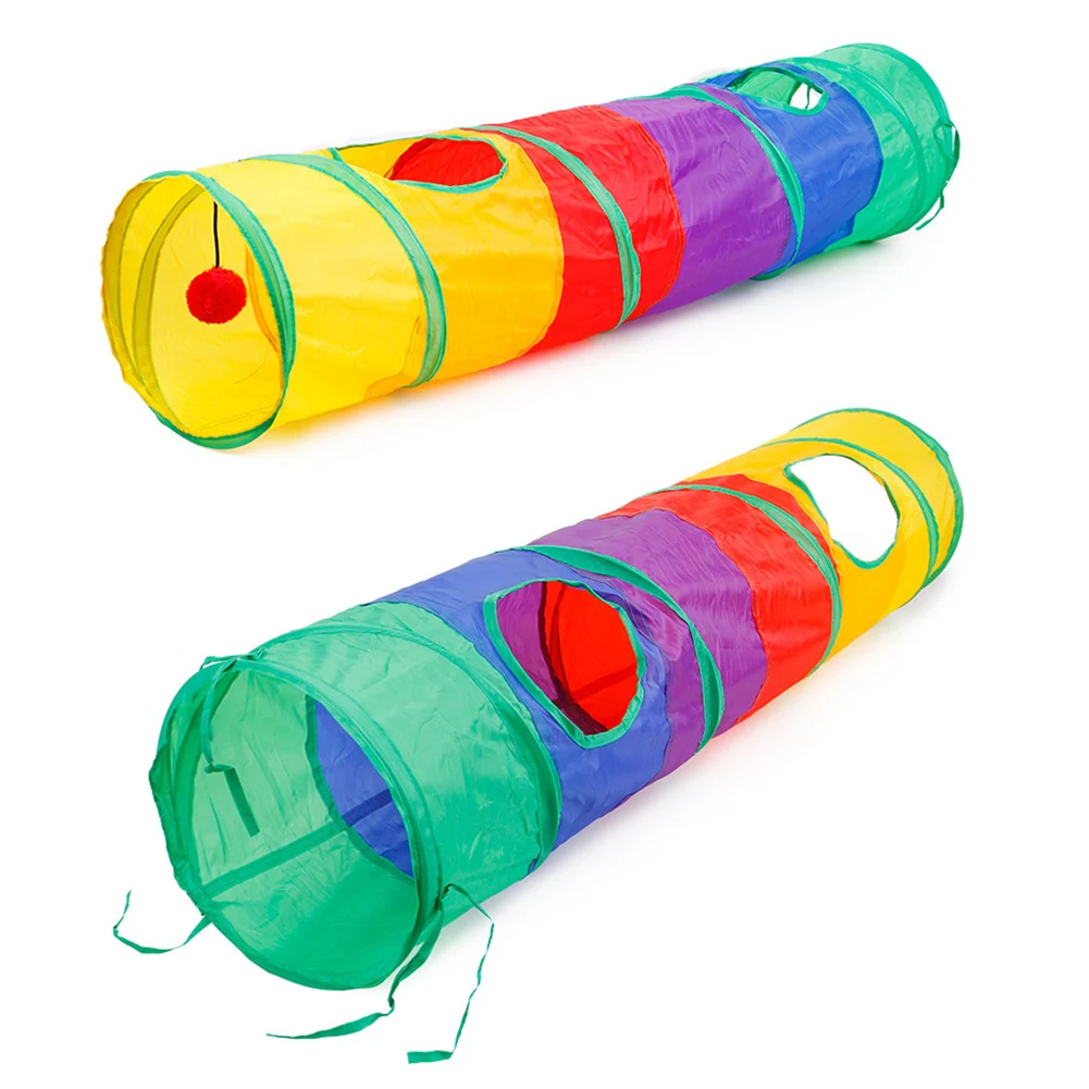 Радуга Кошка котенок складной туннель с 2 отверстиями игрушка игра в трубу мячом 2020|Трубы и туннели| |