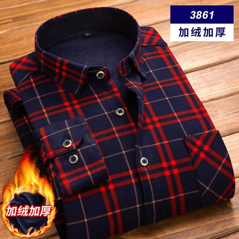 Camisa Social Masculina, мужская рубашка,, зимняя, длинный рукав, в клетку, толстая, теплая, флисовая рубашка, модная, мягкая, повседневная, фланелевая рубашка - Цвет: 3861