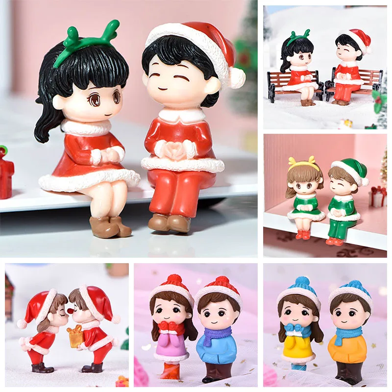 

2Pcs/set Mini Christmas Couple Figure Doll DIY Garden Bonsai Decor Ornament Kid Toy Miniature Figurine People Statue Resin Craft