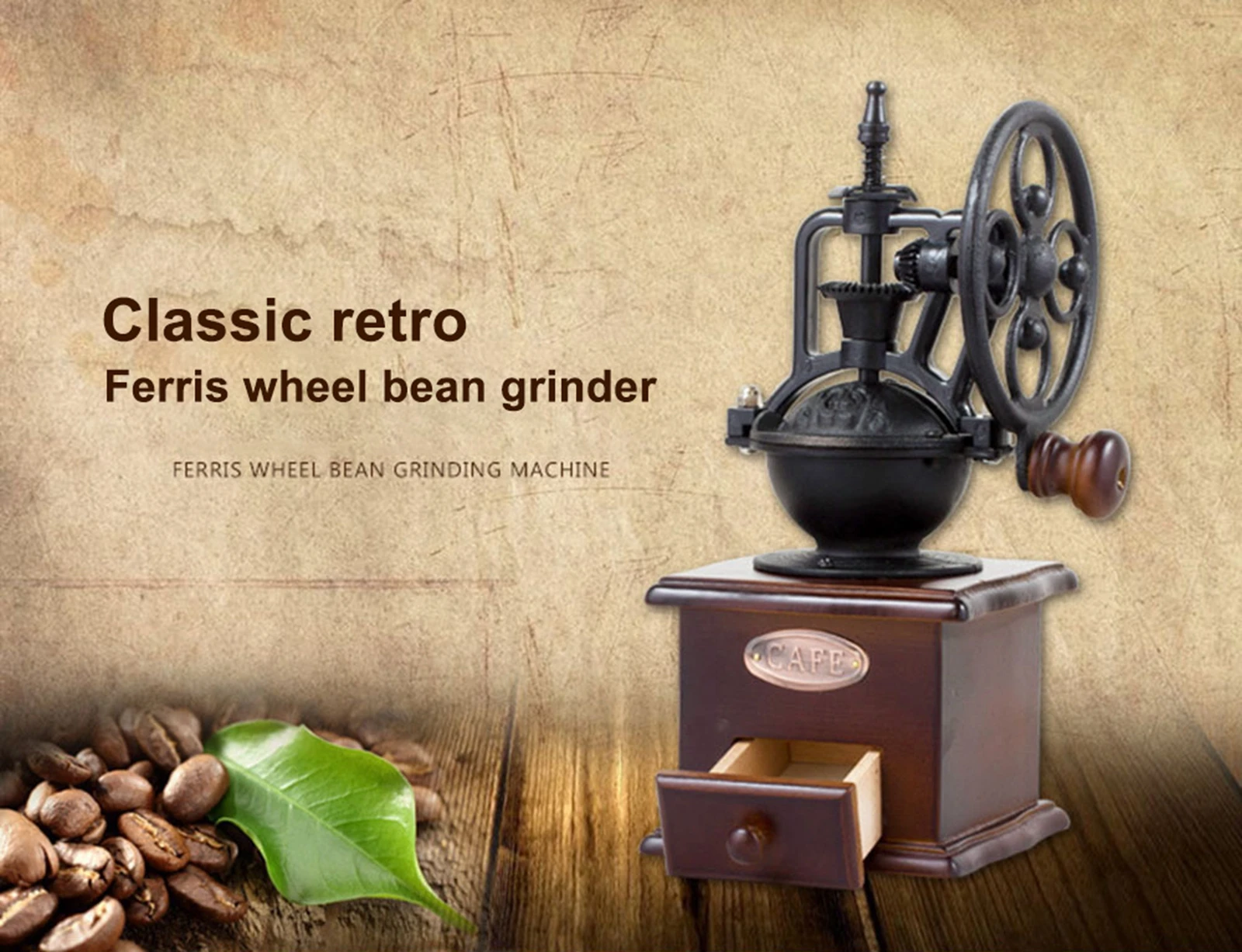 Cast Iron Hand Crank Coffee Grinder Retro Style Manual Beans Grinding Mill with Catch Drawer | Дом и сад