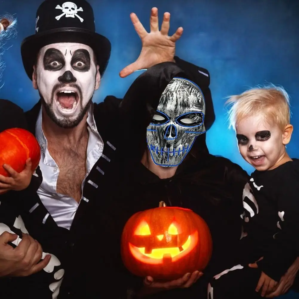 

2021 Popular Halloween Mask Luminous Ghost Head Skull Horror Mask Voice Control Led Cold Light Full Face Party Mask Decoration