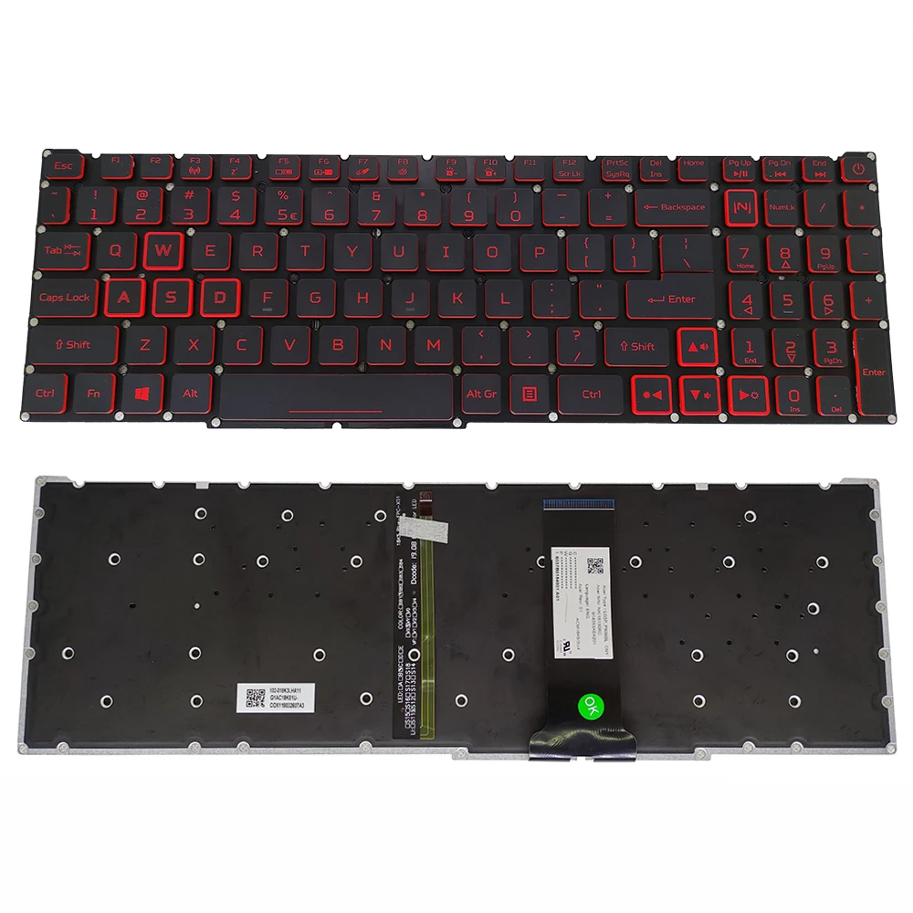 

OVY US Replacement keyboards for Acer Nitro 5 AN515 54 AN715 51 English black Laptops backlit keyboard red border with keys new