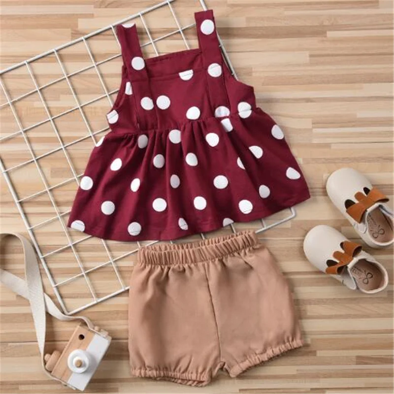

Newborn Baby Girls Fashion 2-piece Outfit Set Sleeveless Polka Dot Tops+Shorts Set for Kids Girls