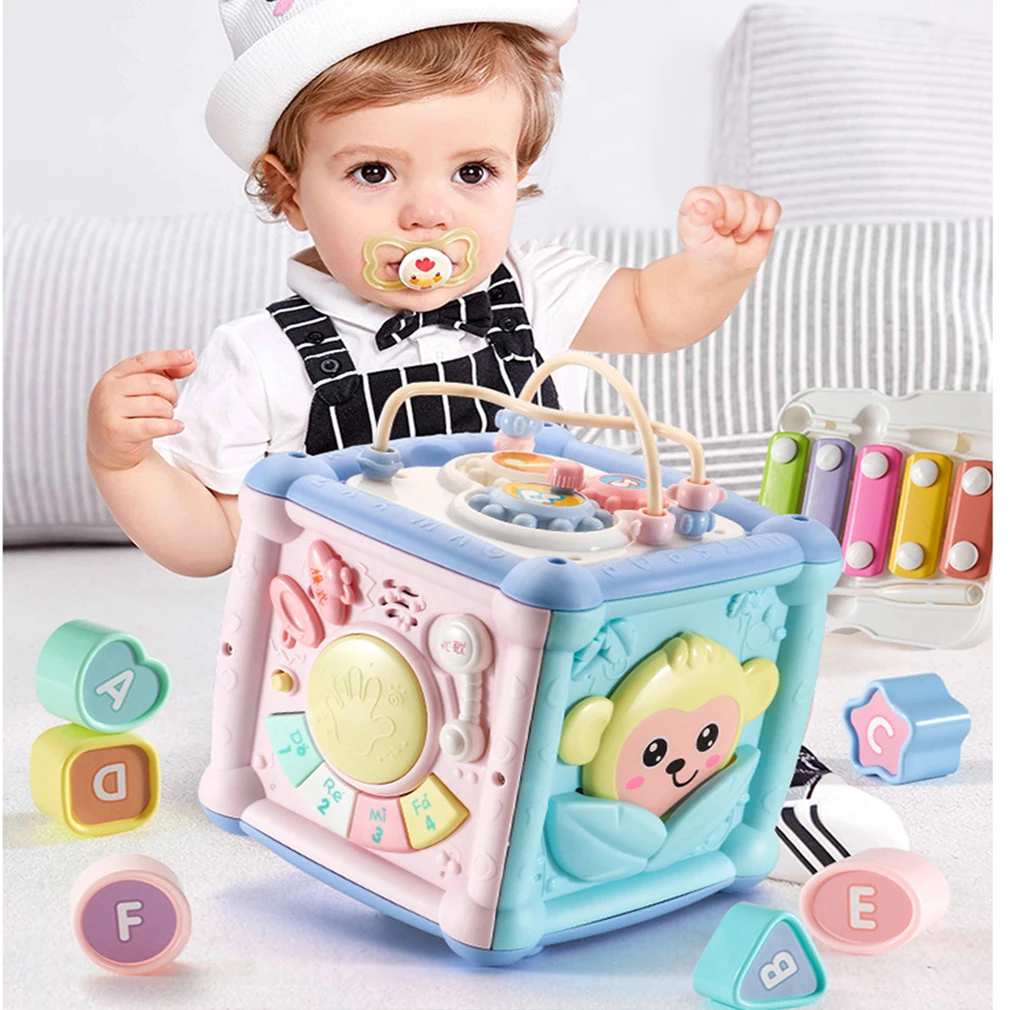 

Baby Early Childhood Education Toys Six-Sided Hand Drum Piano Performance Round Beads Knock on Piano Multi-faceted Fun Hand Drum