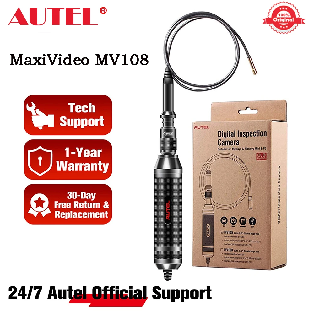 

Autel MaxiVideo MV108 HD цифровая 8,5 мм Инспекционная камера для серии MaxiSys/Pro и ПК, поддержка видеосъемки, E-образная головка