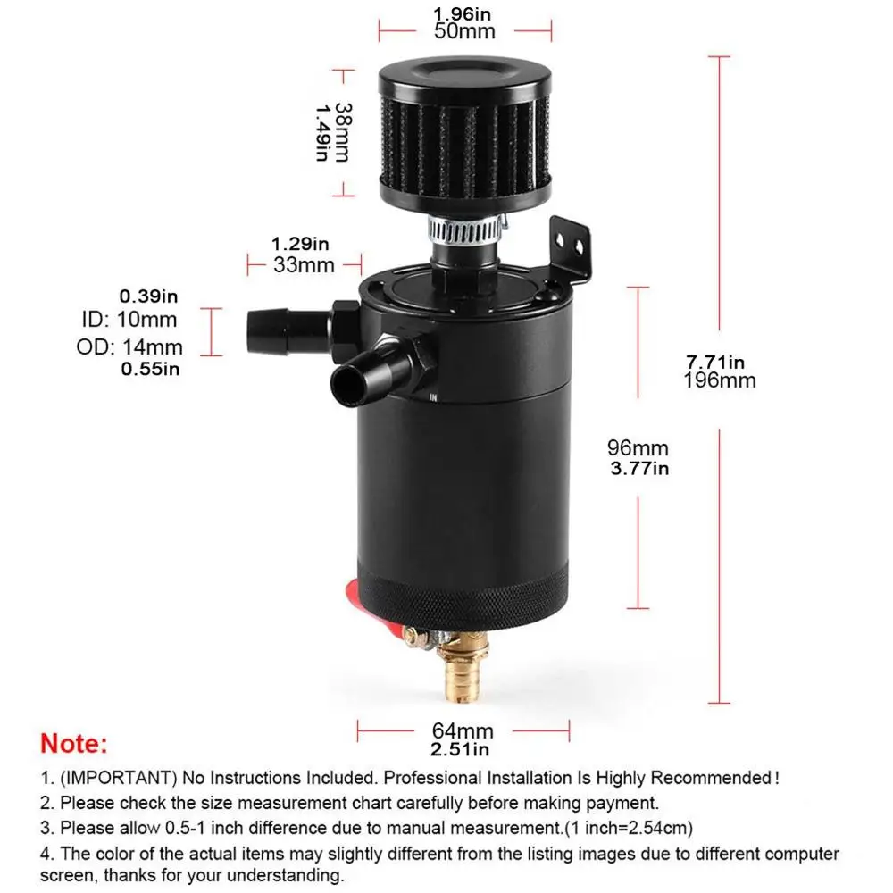 

Universal Two-holevoil Breathable Pot With Air Filter Valve Recovery Pot Exhaust Pipe Oil Pot Car Modified Accessories Durable
