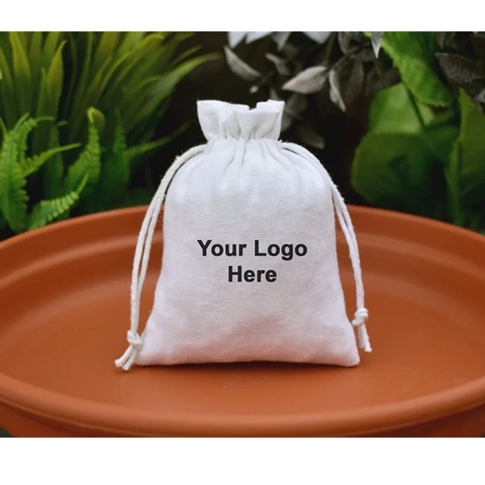 Персонализированные белый мешок с завязками логотипом Эко-дружественных