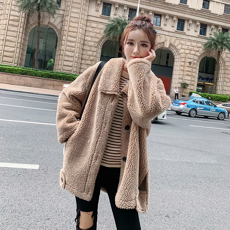 

Lamb Velvet Coat 2019 New Short Coat Autumn Winter Leisure Fur Jacket Ladies Cashmere Coat Outerwear Thicken A1019