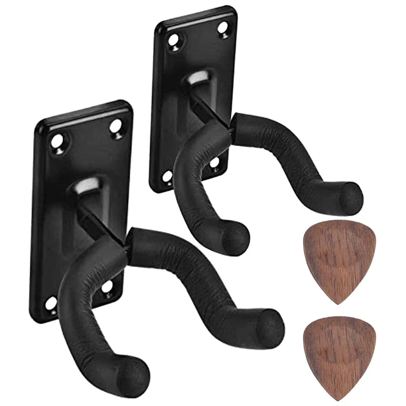 

Guitar Ukulele Wall-Mounted Hanger Guitar Hook and 2 Pieces of Solid Wood Guitar Picks (2-PACK, Black)