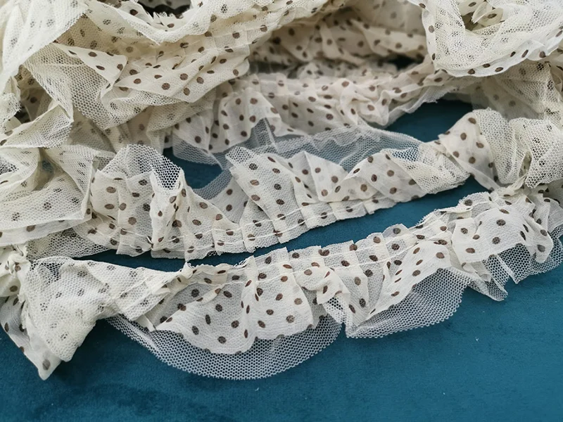 Плиссированная маленькая черная кружевная ткань в горошек 1 м сетчатая отделка