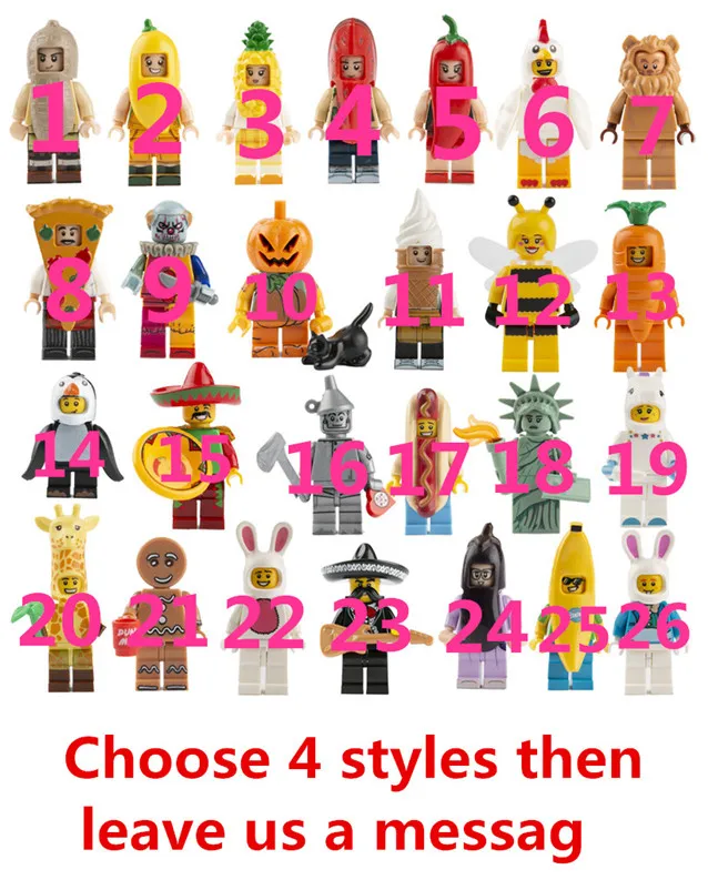 choose-4-styles Городские аксессуары герои мультфильмов Строительные блоки Друзья праздничные украшения для Хэллоуина продукты, Фрукты животных Кирпичи игрушки Дети C117 - Цвет: choose-4-styles