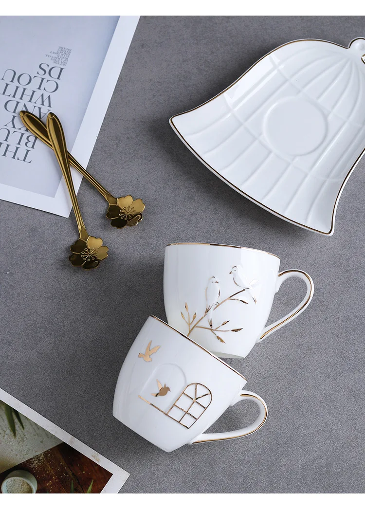 

British Nordic Ceramic Glass Flower Tea Cup Saucers Set With Glass Teapot Stainless Steel Holder Spoons Fruit Afternoon Tea