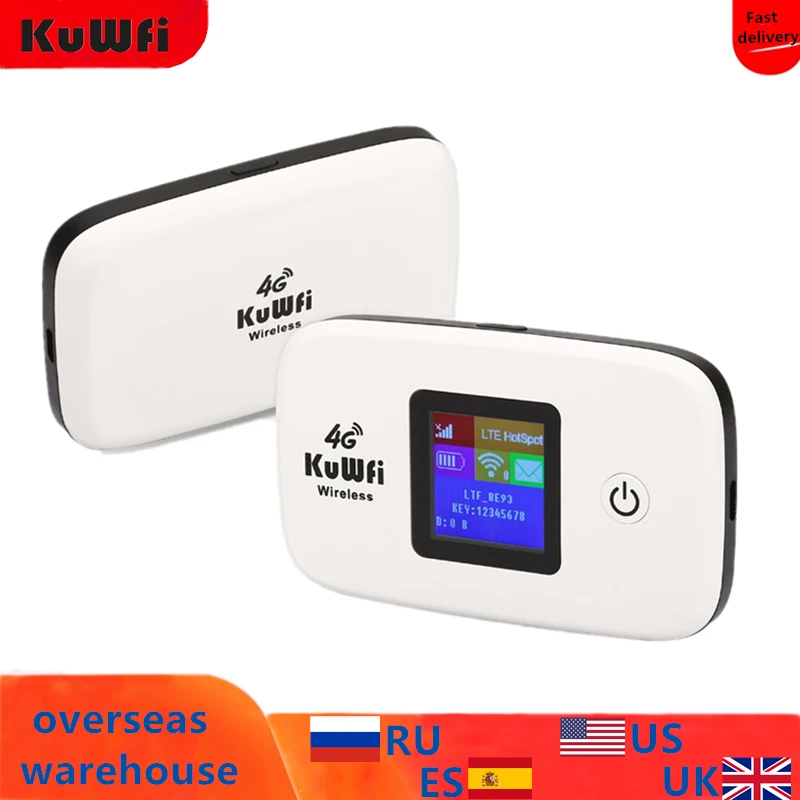 KuWfi разблокированный 150 Мбит/с 3G 4G LTE Wifi роутер мобильный Wifi точка доступа 2400 мАч батарея со слотом для sim-карты ЖК-дисплей до 10 пользователей
