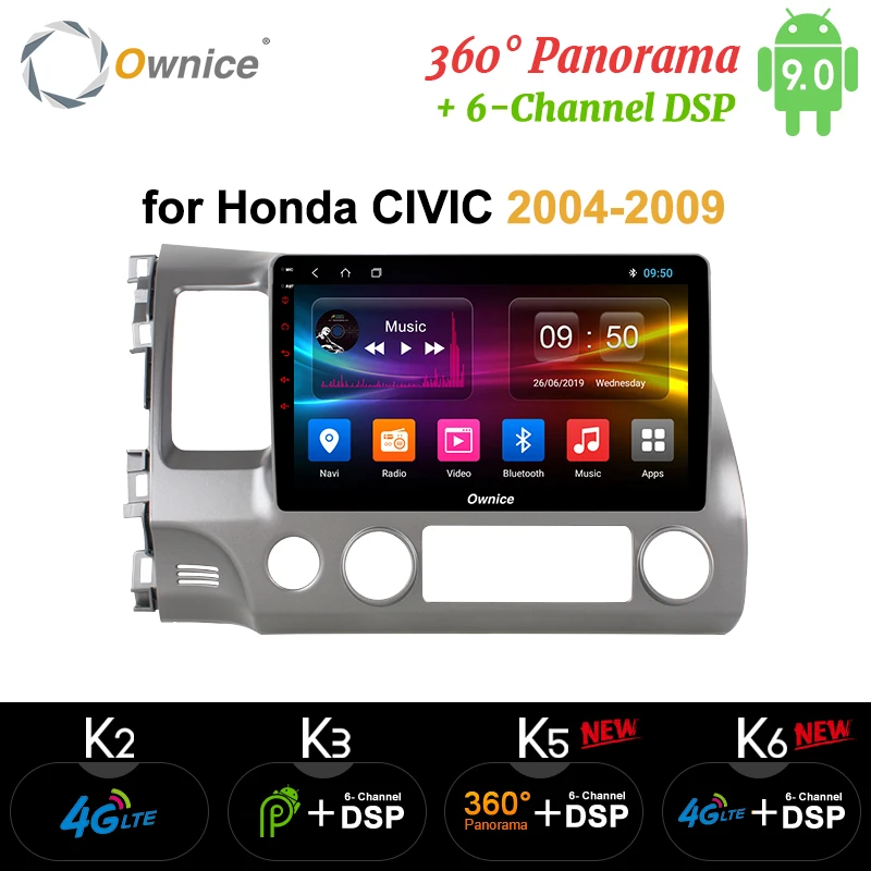 Ownice Android 9,0 Восьмиядерный k3 k5 k6 автомобильный Головной блок для Honda Civic 8 2004-2009 DVD gps DSP 4G LTE SPDIF радио 360 панорама