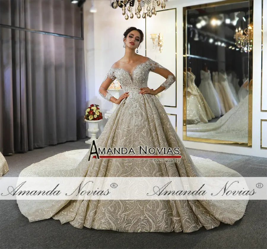 Mariage robe de mariee роскошное свадебное платье с длинными рукавами и бусинами