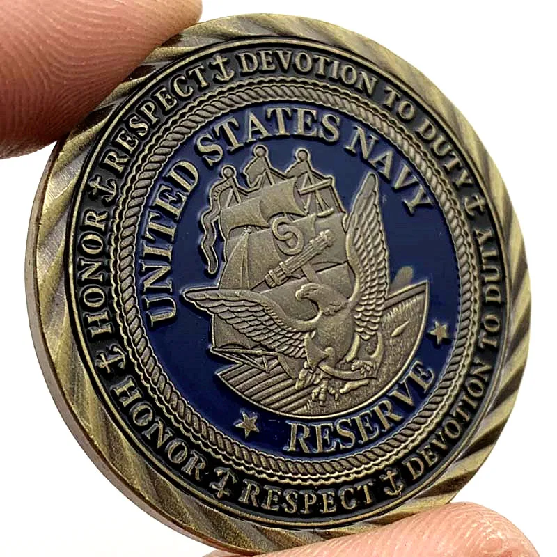 

United States Navy Reserve Souvenir Bronze Plated Coin USN Core Values Commemorative Coin Collectible Challenge Coin