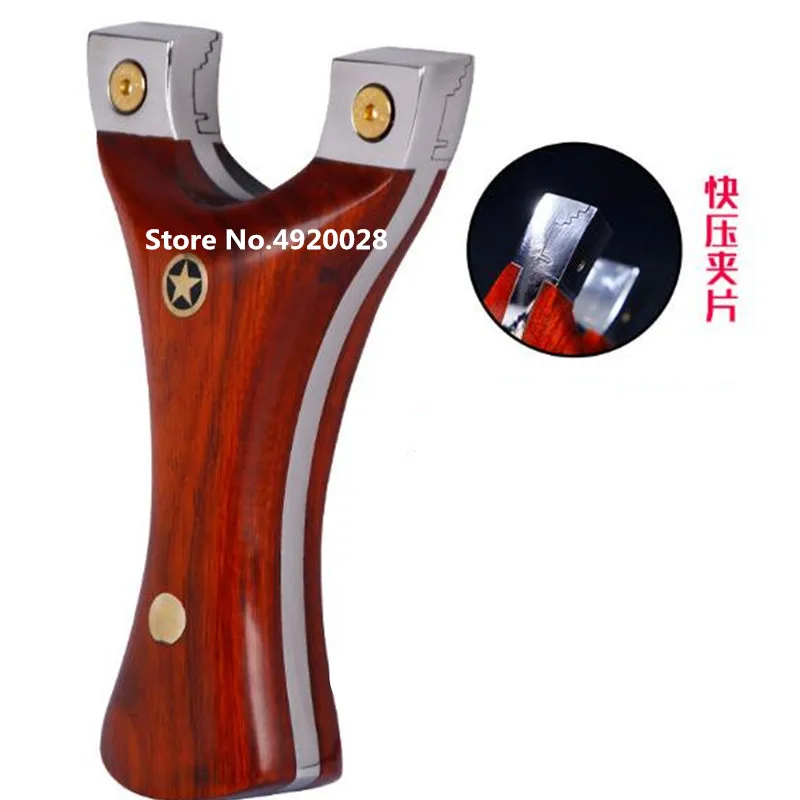 

New hunting slingshot stainless steel bow head + wooden handle and flat rubber band outdoor high precision shooting