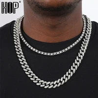 hip hop 13 mm cuban chain 5 mm tennis chain rhinestone miami zircon bling iced out necklace for men women jewelry