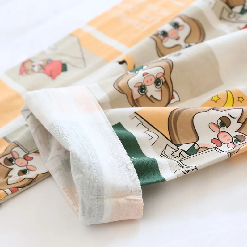 

New ladies cotton knit pajamas, long-sleeved trousers, plus size loose cartoon suit, home service women kawaii pajama sleepwear