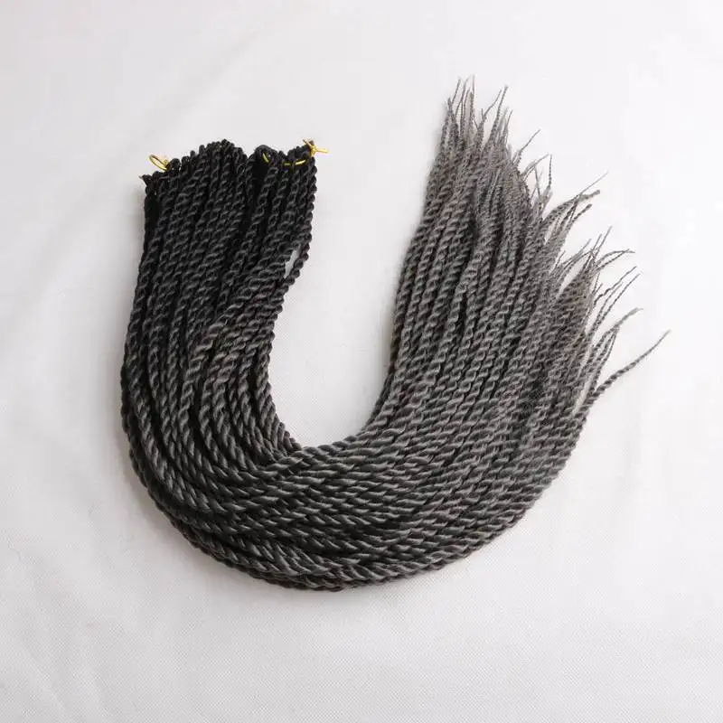 black dark grey Роскошные косички для плетения, 24 дюйма, Омбре, Сенегальские скрученные волосы, вязанные крючком косички, 24 корня/упаковка, синтетические косички для женщин, серые, розовые - Цвет: black dark grey
