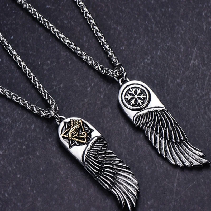 

New trend retro gothic feather wings pendant necklace trendy men fashion hip hop party locomotive accessories holiday gifts