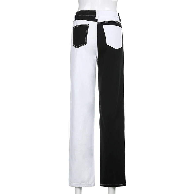 

Rockmore Black White Patchwork High Waist Jeans Women'S Straight Pants Mom Boyfriend Denim Y2K Streetwear Baggy Trousers Fashion